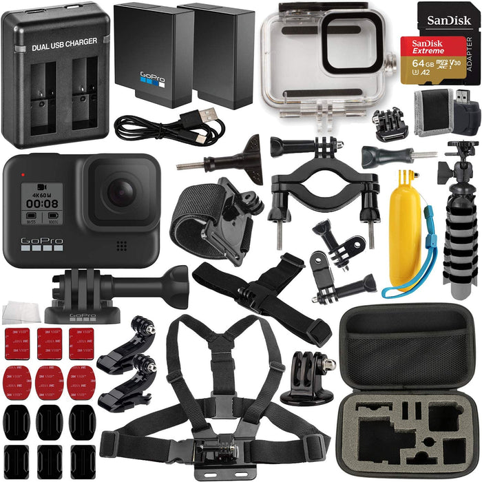 GoPro Hero8 Action Camera (Black) with Extreme Bundle: Includes –Underwater Housing for GoPro Hero8, Seller Replacement Battery, Floating Hand Grip for GoPro, and Much More