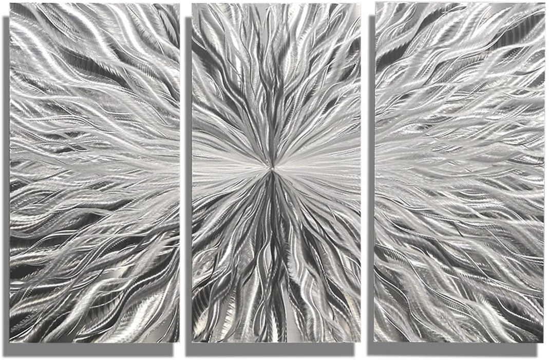 Statements2000 Silver Modern Metal Wall Art Sculpture by Jon Allen - Multi Panel Tryptych Home Décor, Vortex 3P