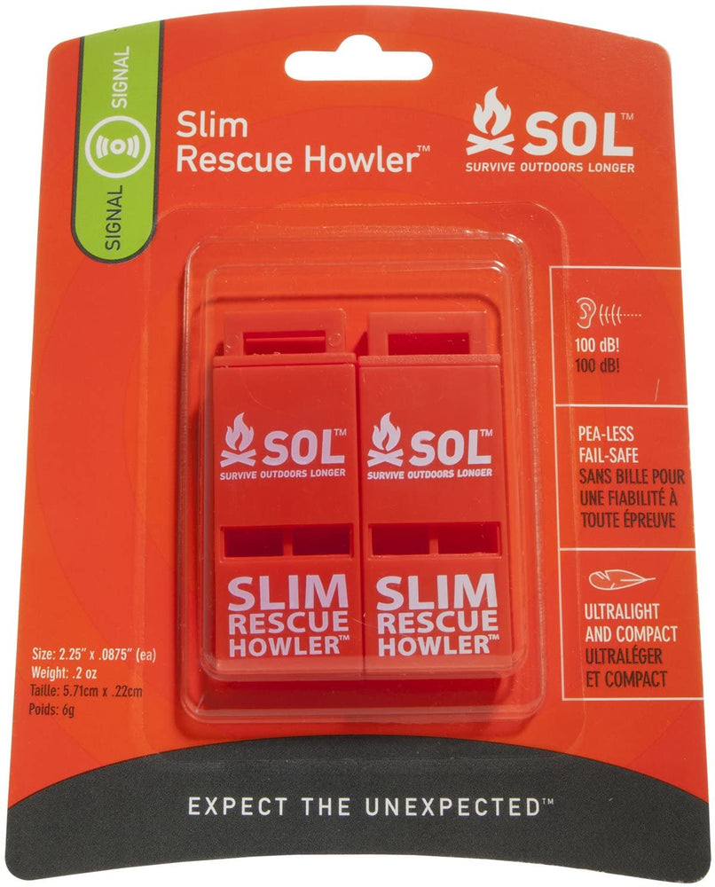 S.O.L. Survive Outdoors Longer Slim Rescue Howler Whistle (2-Count), Orange, Model:AD0010