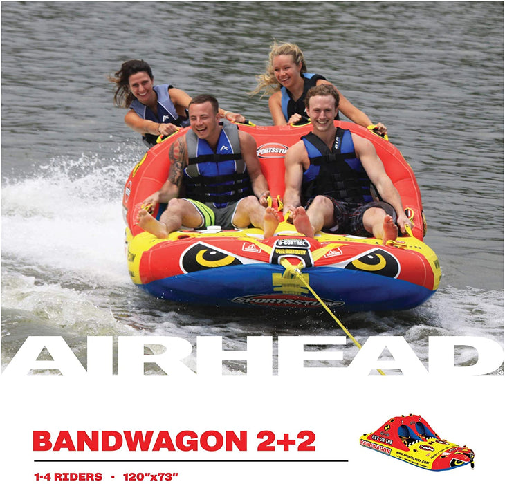 SportsStuff Bandwagon 2+2 | 1-4 Rider Towable Tube for Boating, Black, Dimensions = inflated (118in x 70in) deflated (124in x 76in) (53-1620)