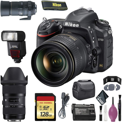 NIKON D750 Digital Camera 24-120mm F/4 VR Lens (International Model) - 128GB - Case - EN-EL15 Battery - Sigma EF530 ST - AF135-400 F4.5-5.6 DG APO Lens Mount - 18-35MM 1.8 DC HSM F/NIKON