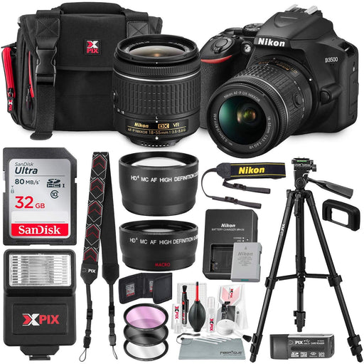 Nikon D3500 DSLR Camera with AF-P DX NIKKOR 18-55mm f/3.5-5.6G VR Lens + 32GB Card, Flash, Tripod, and Bundle