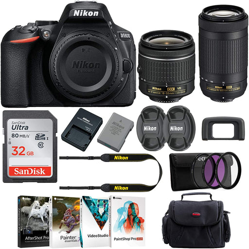 Nikon D5600 24.2MP DSLR Camera with 18-55mm and 70-300mm Lenses Bundled with 64GB SD Card, Filters