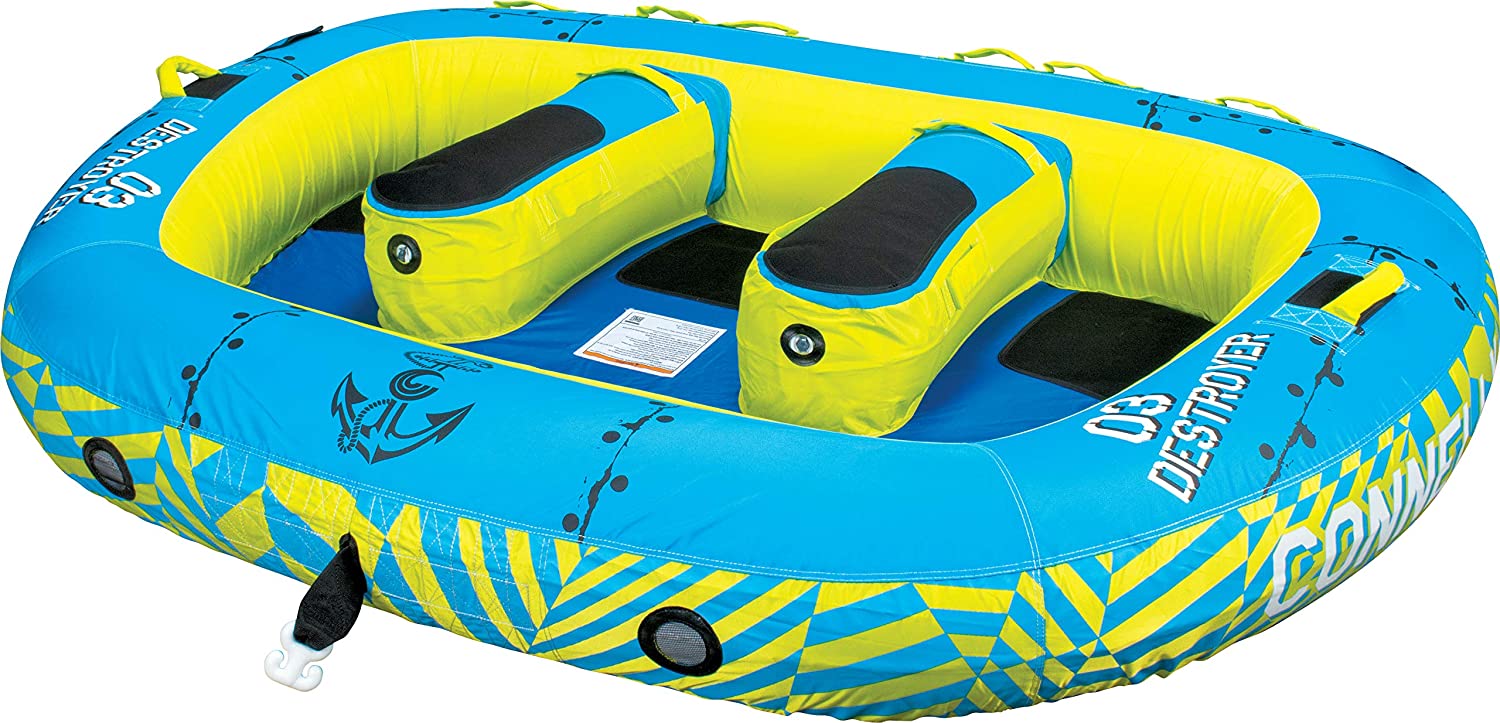 CWB Connelly Destroyer 3 Towable Tube, Blue/Yellow, 67" L x 94" W (deflated)