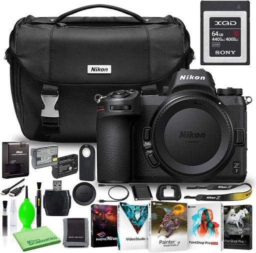 Nikon Z7 45.7MP Mirrorless Digital Camera (Body Only) (1591) USA Model Deluxe Bundle with Sony 64GB XQD Memory Card + Nikon Digital Camera Bag + Corel Editing Software + Extra Battery + Much More
