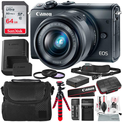 Canon EOS M100 Mirrorless Camera w/ 15-45mm Lens (Black) + 32GB + Charger + Basic Xpix Accessory Bundle