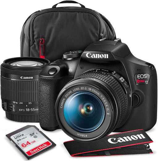 Canon T7 EOS Rebel DSLR Camera with EF-S 18-55mm f/3.5-5.6 is II Lens and 67" Tripod/Monopod + AF Power Zoom Flash + 64GB SD Card Pro Photo Travel Bundle