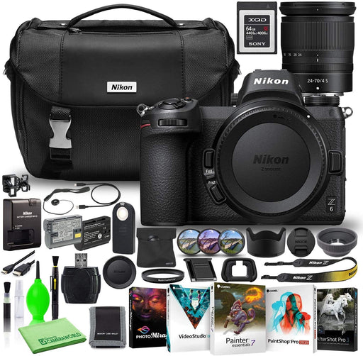 Nikon Z6 24.5MP Mirrorless Digital Camera with 24-70mm Lens (1598) USA Model Deluxe Bundle with Sony 64GB XQD Memory Card + Nikon DSLR Camera Bag + Corel Editing Software + Extra Battery + Filter Kit