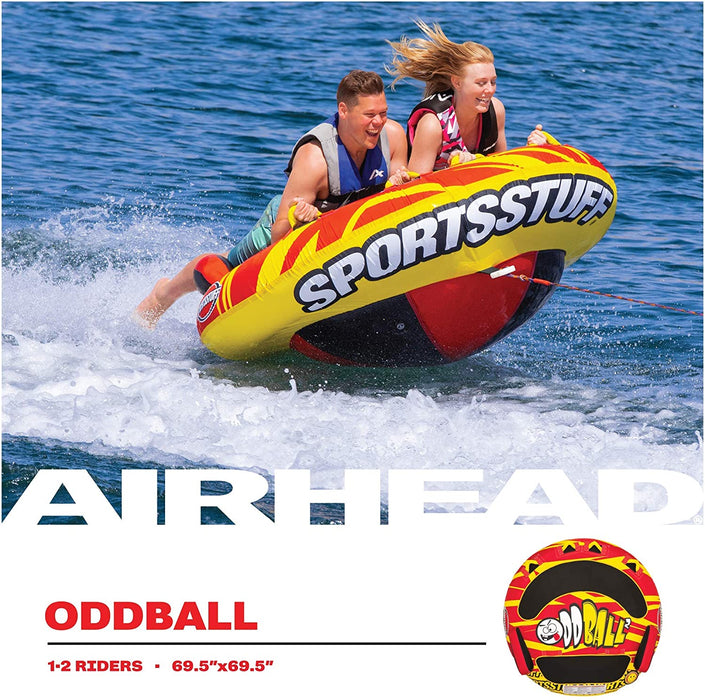SportsStuff Oddball 2 | 1-2 Rider Towable Tube for Boating, red/Yellow, 53-5320