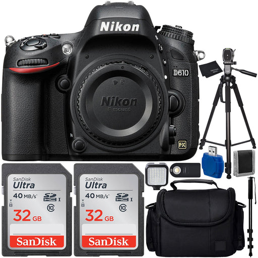 Nikon D610 DSLR Camera Body Bundle with Carrying Case and Accessory Kit (10 Items)