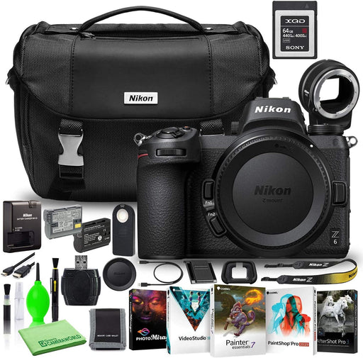 Nikon Z6 24.5MP Mirrorless Digital Camera (Body Only) (1595) USA Model Deluxe Bundle with Sony 64GB XQD Memory Card + Nikon FTZ Adapter + Nikon DSLR Camera Bag + Corel Editing Software + Extra Battery