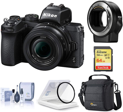Nikon Z 50 DX-Format Mirrorless Camera with 16-50mm f/3.5-6.3 VR Lens, Bundle with FTZ Mount Adapter and Accessories