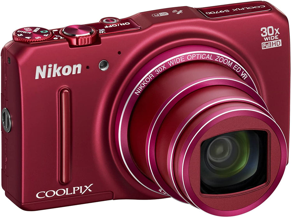 Nikon COOLPIX S9700 Compact Digital Camera - Red (16.0 MP, 30x Zoom) 3.0 inch