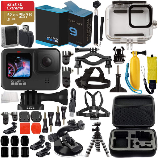 GoPro HERO9 Action Camera (Black) with Premium Accessory Bundle – Includes: SanDisk Extreme 32GB microSD Memory Card, Digipower Re-Fuel Action Camera Stabilizer, Underwater Housing, & More