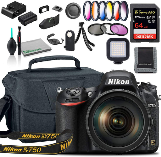 Nikon D750 DSLR Camera with 24-120mm Lens (1549) USA Model + Deluxe Padded Camera Bag + 77mm UV Filter + Color Multicoated 6pcs Filter Set + SanDisk 64GB Extreme PRO Memory Card + More
