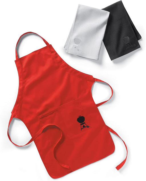 Weber 6477 Red Barbecue Apron with Black and White Towel Set