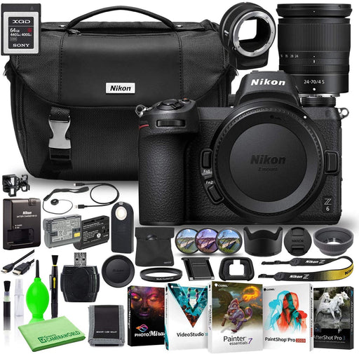 Nikon Z6 24.5MP Mirrorless Digital Camera with 24-70mm Lens (1598) USA Model Deluxe Bundle with Sony 64GB XQD Memory Card + Nikon FTZ Adapter + Nikon Camera Bag + Corel Editing Software + Filter Kit