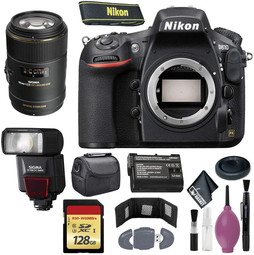 Nikon D810 DSLR Camera (Body Only) (International Model) - 128GB - Case - EN-EL15 Battery - EF530 ST & 105mm f/2.8 EX DG OS HSM Macro Lens