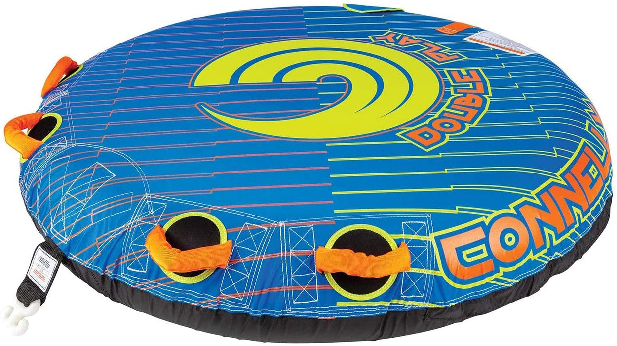 Connelly Double Play 60 Inch Diameter 2 Person Inflatable Platform Deck Boat Towable Lake Water Inner Tube, Blue and Orange