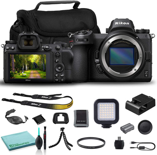 Nikon Z6 Mirrorless Digital Camera (Body Only) (1595) USA Model + Camera Bag + Hand Strap + Portable LED Video Light + Memory Card Wallet + More