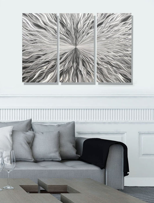 Statements2000 Silver Modern Metal Wall Art Sculpture by Jon Allen - Multi Panel Tryptych Home Décor, Vortex 3P
