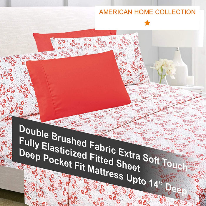 American Home Collection Deluxe 6 Piece Printed Sheet Set of Brushed Fabric, Deep Pocket Wrinkle Resistant - Hypoallergenic (Twin