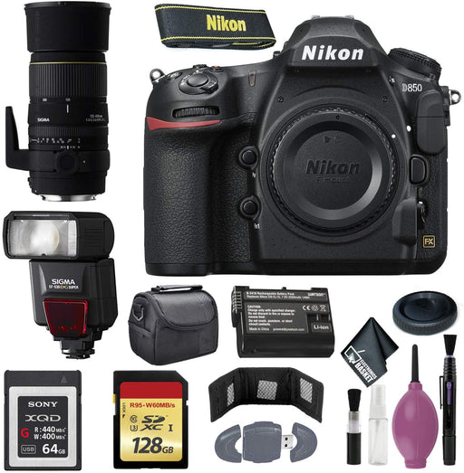 Nikon D850 DSLR Camera (Body Only) (International Model) - 128GB - Case - EN-EL15 Battery - Sony 64GB XQD G Series Memory Card - EF530 ST & AF135-400 F4.5-5.6 DG APO Lens MOUN