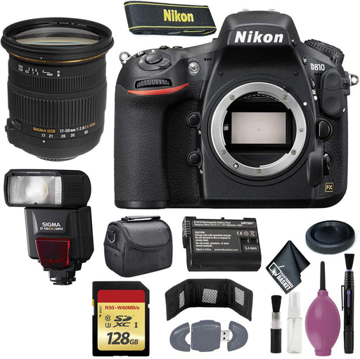 Nikon D810 DSLR Camera (Body Only) (International Model) - 128GB - Case - EN-EL15 Battery - EF530 ST & 17-50 2.8 EX DC OS HSM