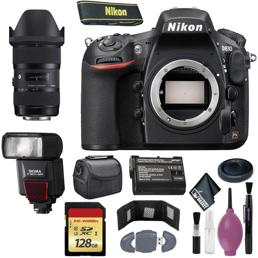 Nikon D810 DSLR Camera (Body Only) (International Model) - 128GB - Case - EN-EL15 Battery - EF530 ST & 18-35MM 1.8 DC HSM F