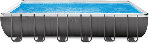 Intex 24ft X 12ft X 52in Ultra Frame Rectangular Pool Set with Sand Filter Pump & Saltwater System, Ladder, Ground Cloth, Pool Cover, Deluxe Maintenance Kit & Volleyball Set