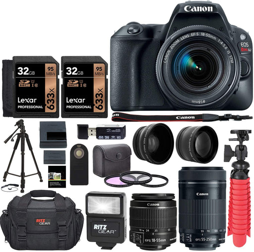 Canon EOS Rebel SL2 DSLR Camera with EF-S 18-55mm STM & 55-250 is STM Lenses, Two Lexar 32GB Memory Cards, Flexi-Tripod and Accessory Bundle