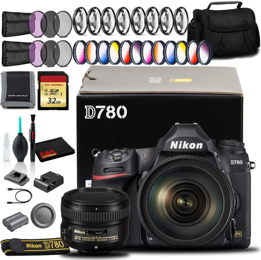 Nikon D780 DSLR Camera with 24-120mm, 50mm Lens, 32GB SD, and More (Intl Model)