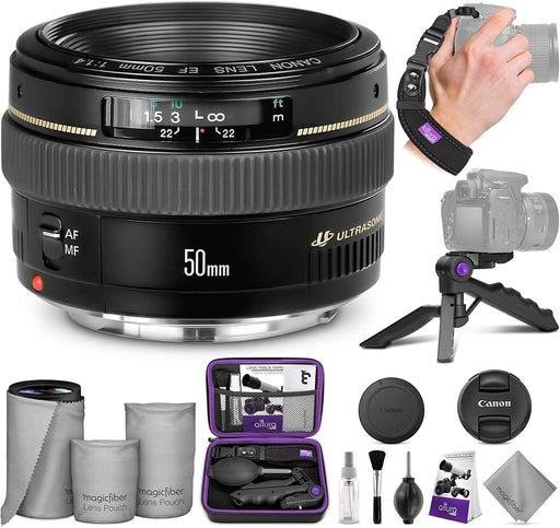 Canon EF 50mm f/1.4 USM Standard Telephoto Lens with Altura Photo Essential Accessory Bundle