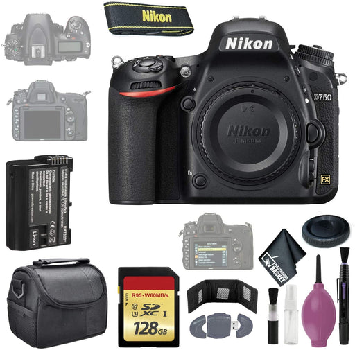 NIKON D750 Digital Camera (Body ONLY) (International Model) - 128GB - Case - EN-EL15 Battery