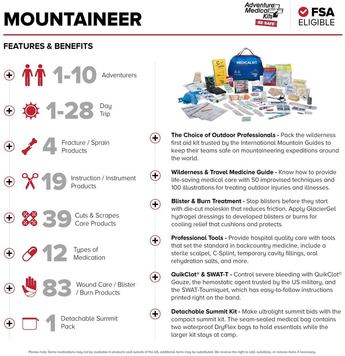 Adventure Medical Kits Mountain Series Mountaineer First Aid Kit - 218 Pieces