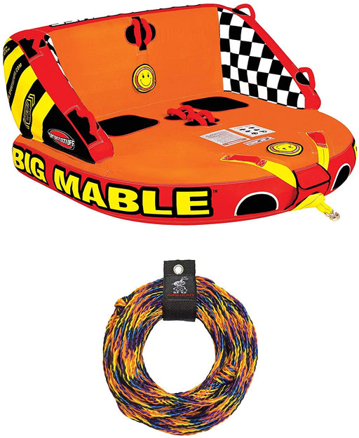 SPORTSSTUFF 53-2213 Big Mable 2 Person Double Rider Lake Inflatable Towable Boat Tube with 60-Foot Tow Rope and Heavy-Duty Full Nylon Cover