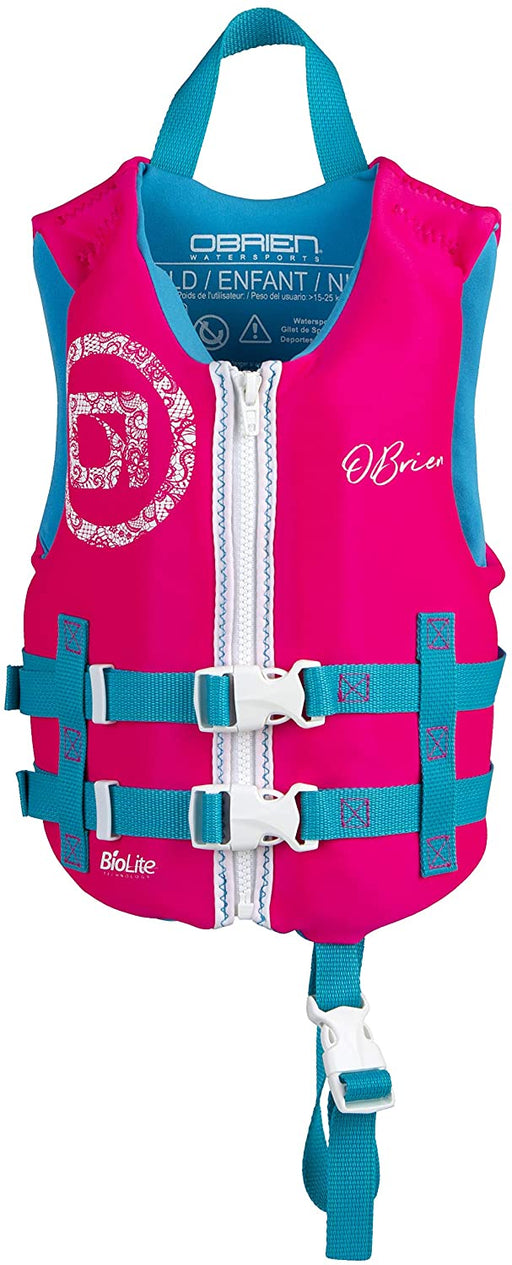 O'Brien Child Neoprene Life Jacket, 33-55lbs, Pink/Aqua (2201882)