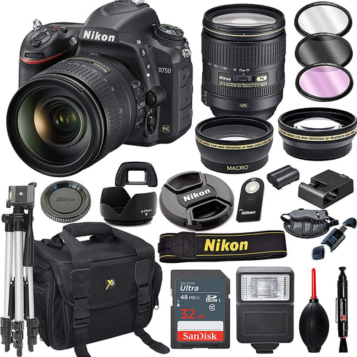 Nikon D750 DSLR Camera with 24-120mm VR Lens + 32GB Card, Tripod, Flash, and More (20pc Bundle)