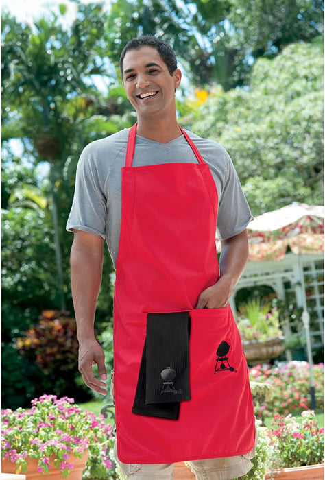 Weber 6477 Red Barbecue Apron with Black and White Towel Set