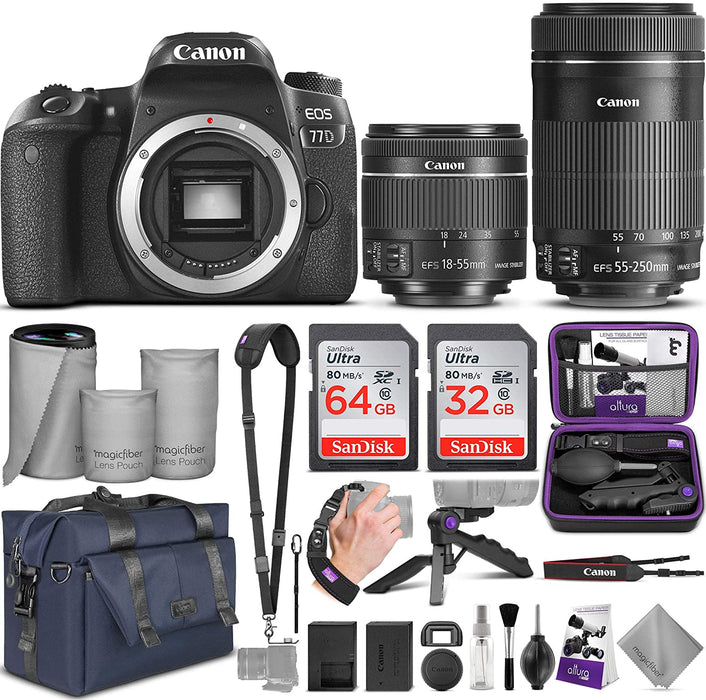 Canon EOS 77D DSLR Camera and Canon 18-55mm is STM + 55-250mm Lens with Altura Photo Complete Accessory and Travel Bundle