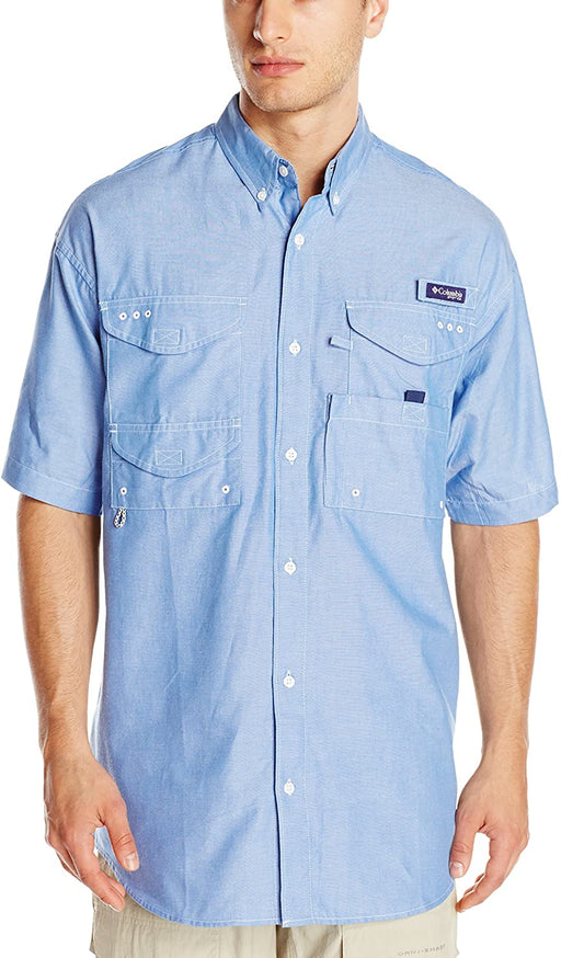 Columbia Sportswear Men's Super Bonehead Classic Short Sleeve Shirt, Vivid Blue/Oxford, XX-Large
