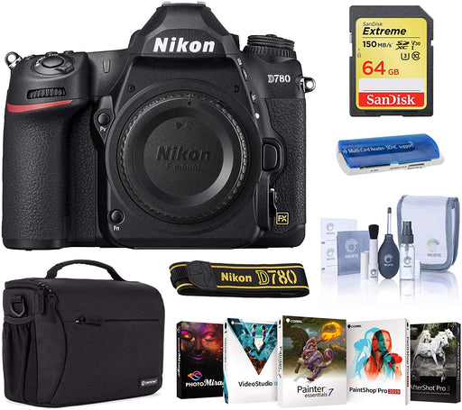 Nikon D780 FX-Format DSLR Camera Body Only Bundle with Bag, 64GB Card, PC Software Pack and Accessories